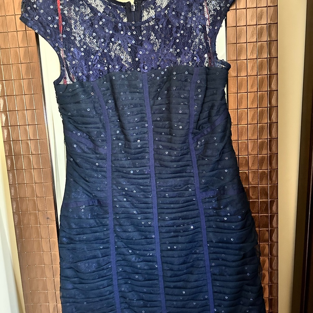 Monique Lhuillier Blue Ruched Sheath Mini Dress